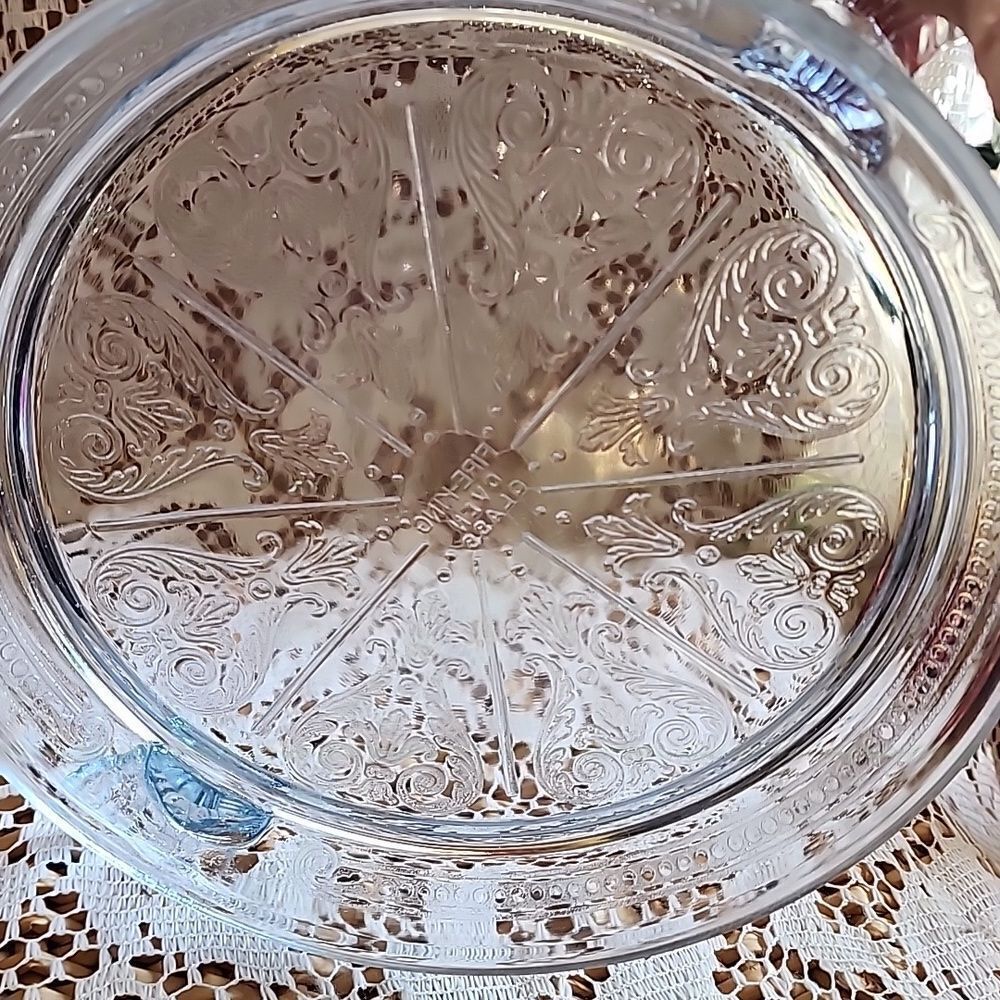 Vintage Fire King Oven Glass Philbe Sapphire Blue Trivet Handled Table Server